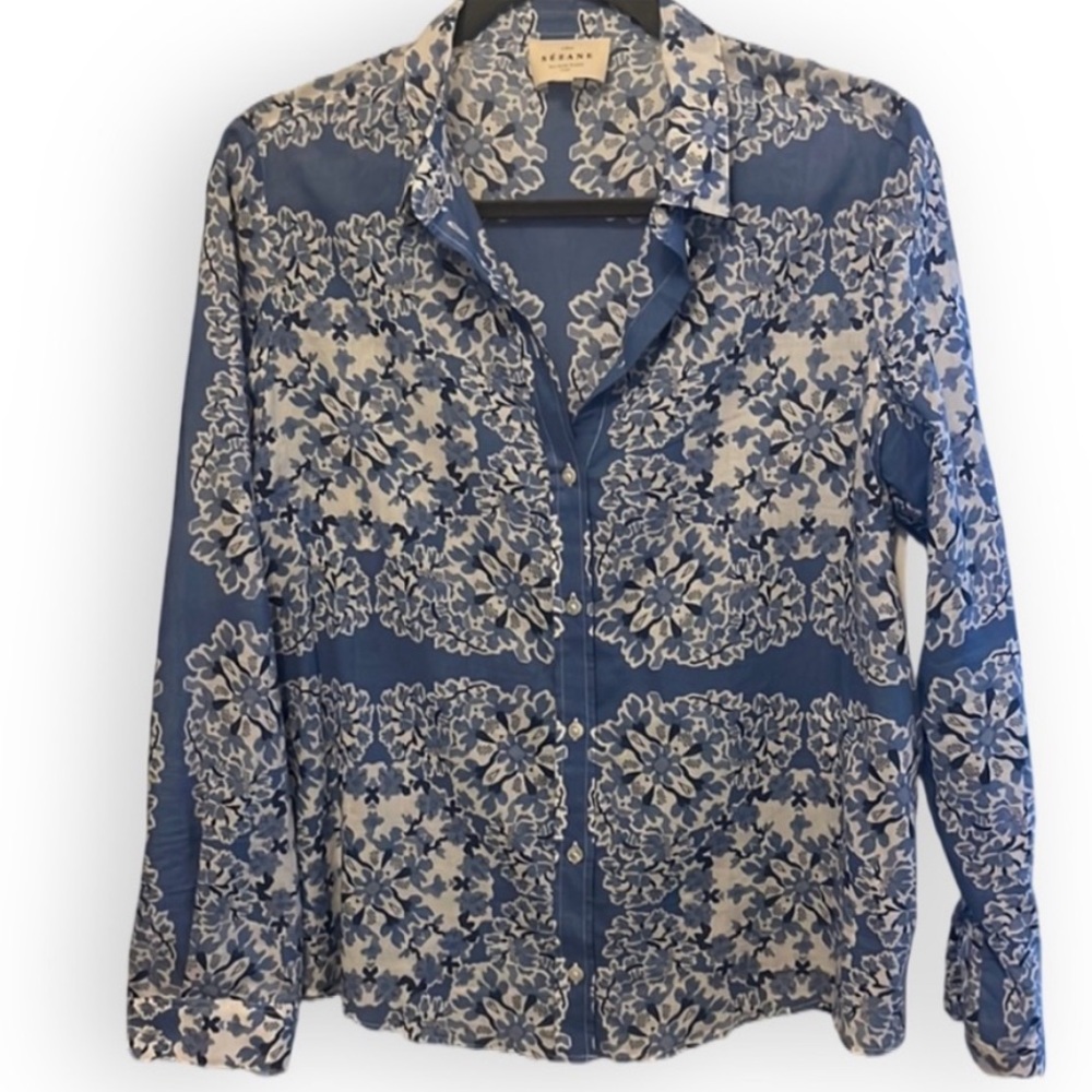 PRICE FIRM Sezane Blue Floral Blouse